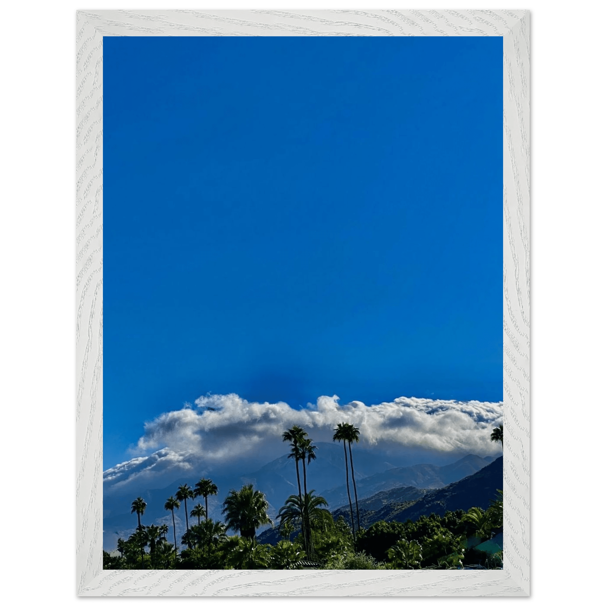 Wooden framed desert calm poster from California Poster Art, studio edition, mounted on white wood frame for home decor.