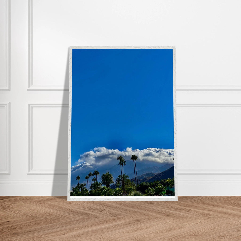 Mounted wooden framed desert calm poster from California Poster Art studio edition, featuring a serene desert landscape in a white frame.