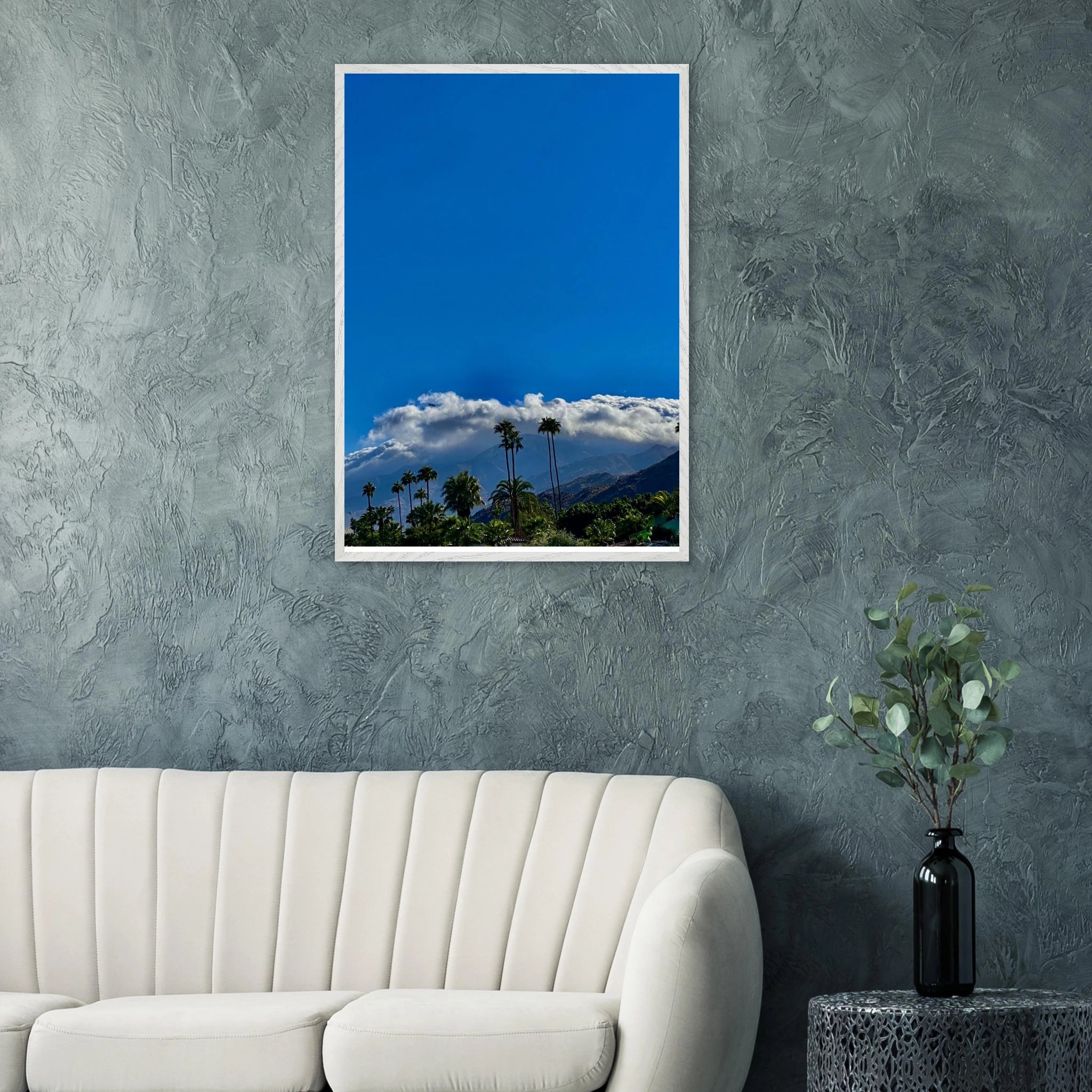 Mounted wooden framed desert calm poster from California Poster Art, studio edition, featuring a serene desert landscape.