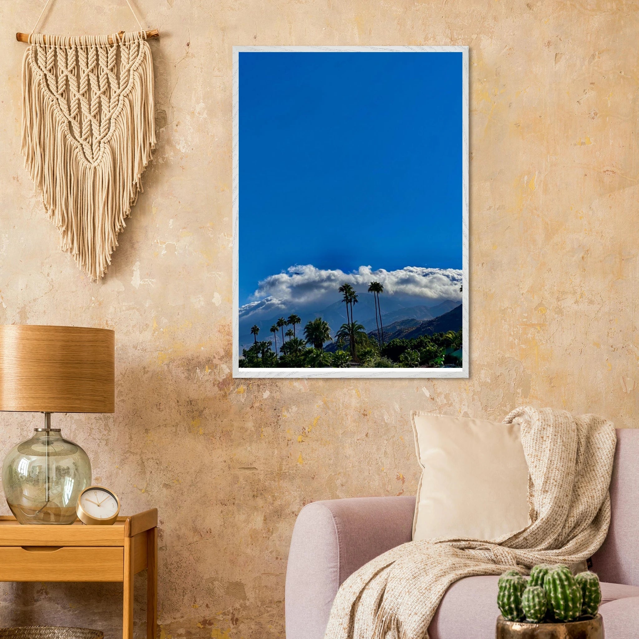 Mounted wooden framed desert calm poster from California Poster Art, studio edition, featuring a serene desert landscape.