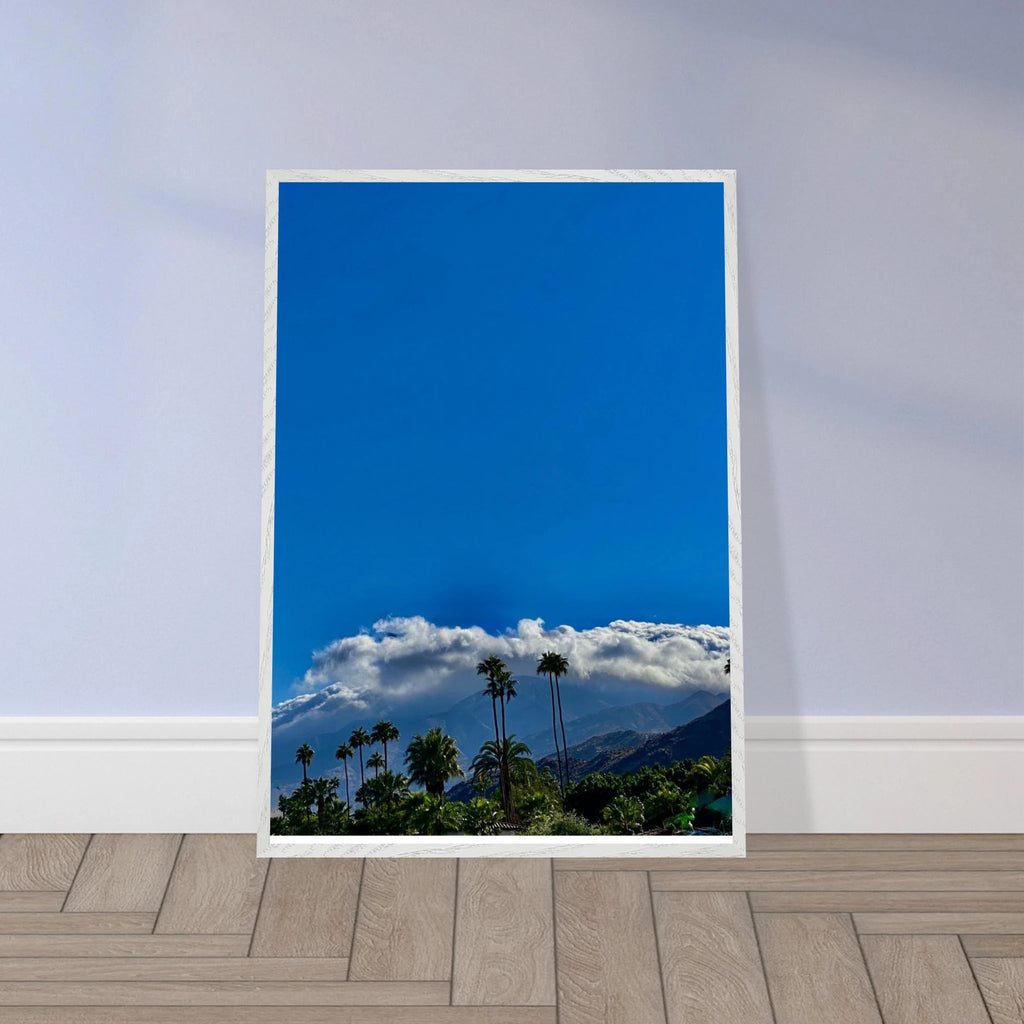 Wooden framed desert calm poster from California Poster Art, studio edition, mounted on white frame, ideal for home decor.