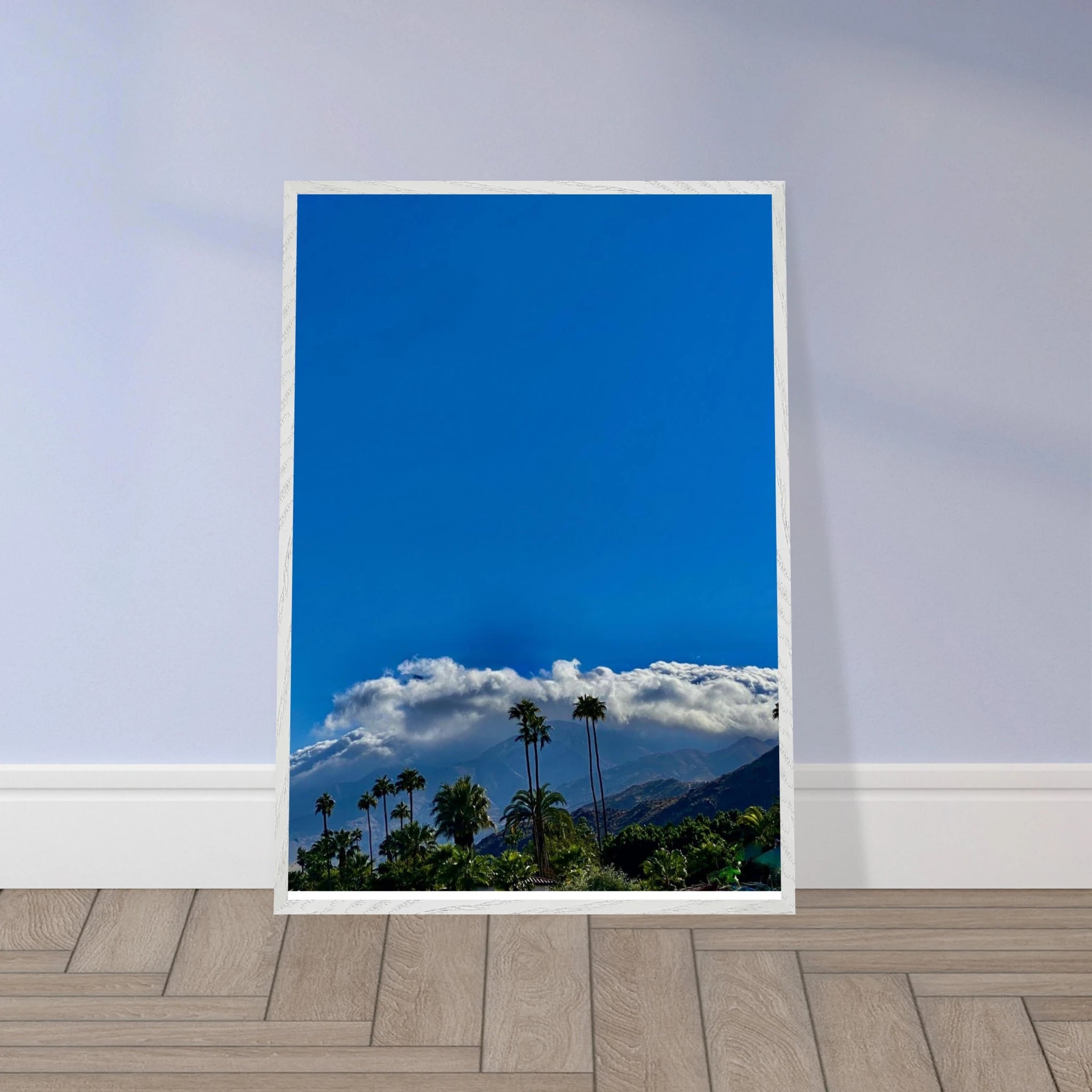 Wooden framed desert calm poster from California Poster Art, studio edition, mounted on white frame, ideal for home decor.