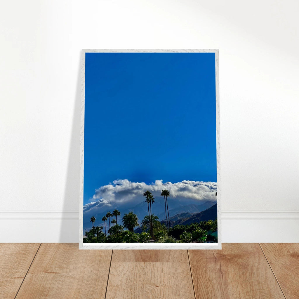 Mounted wooden framed desert calm poster from California Poster Art, featuring a serene desert landscape in a white frame.