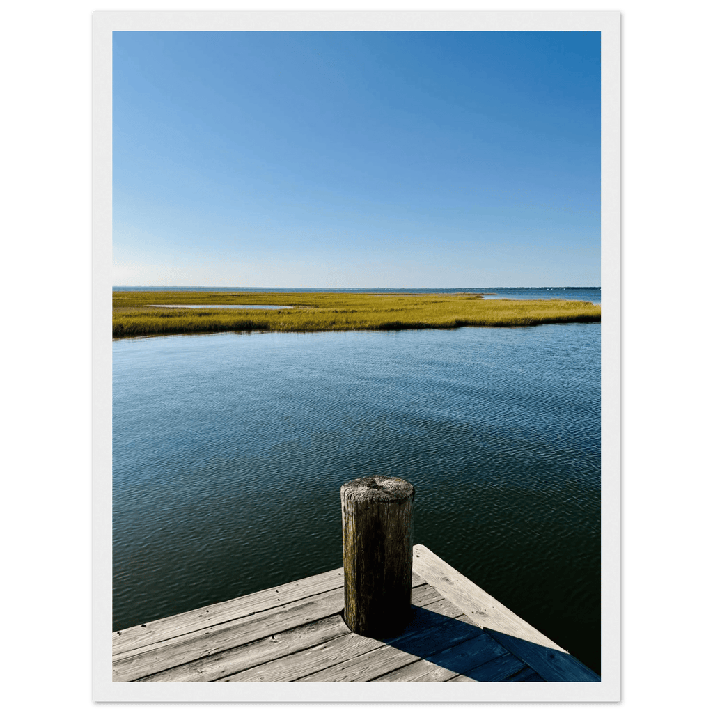 Framed print of Long Island Sound dreamy pier scene, vintage-inspired wall art from the Endless Summer Mood Travel Collection.