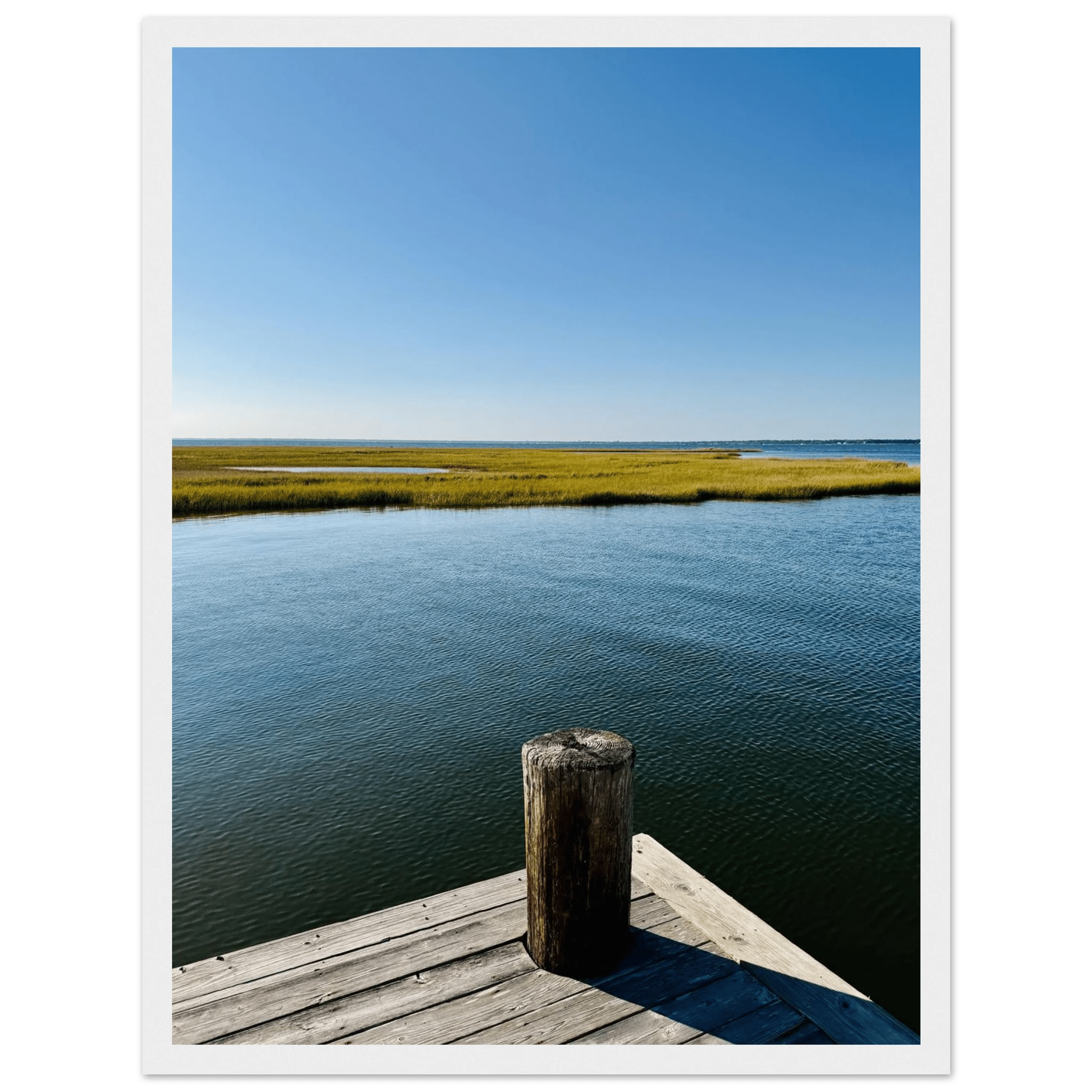 Framed print of Long Island Sound dreamy pier scene, vintage-inspired wall art from the Endless Summer Mood Travel Collection.