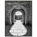 Aluminum framed Cotswolds Estate poster featuring summer light and shadows, black and white travel art print, 15x20 cm.