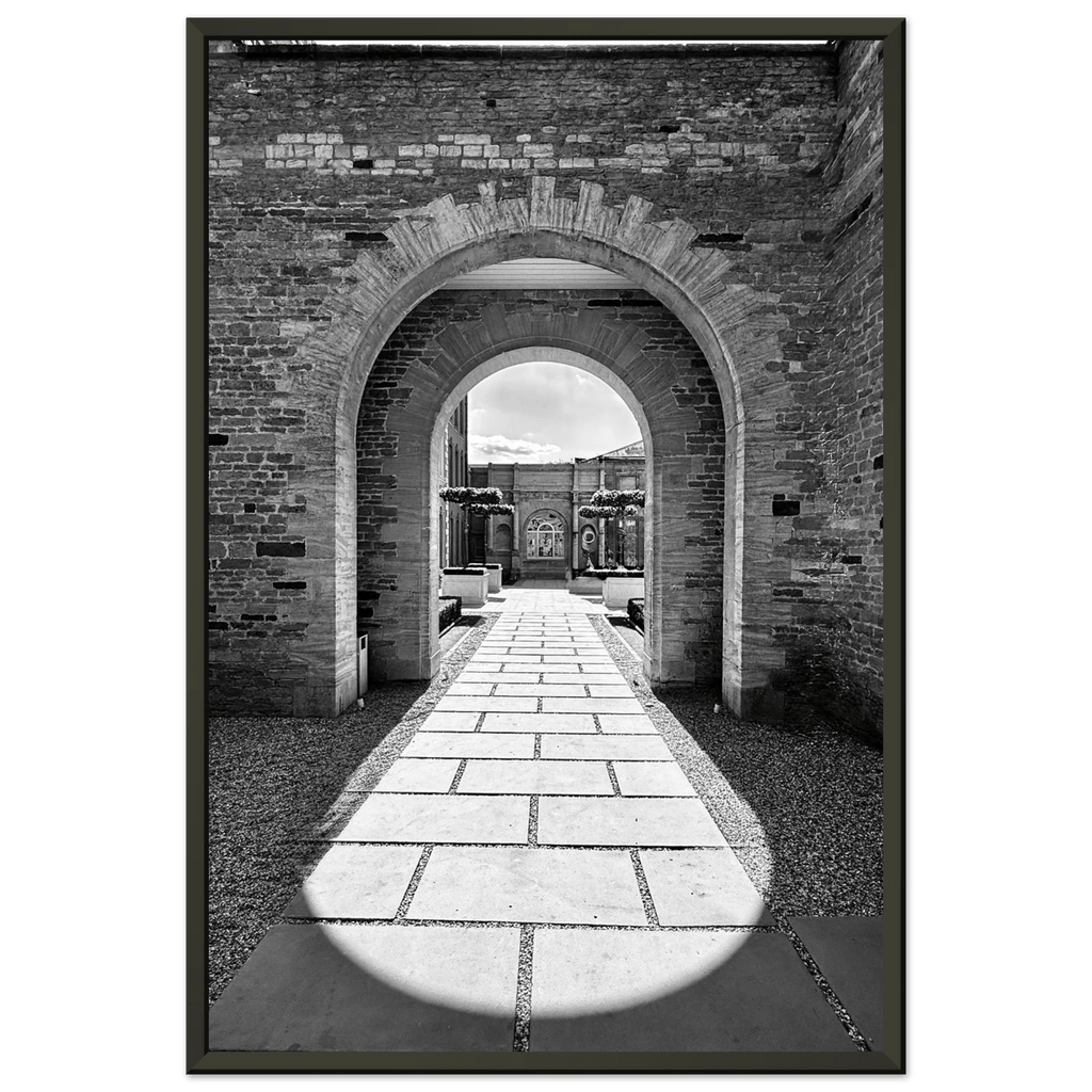 Black and white Cotswolds Estate aluminum framed poster featuring summer light and shadows, from the Studio Edition travel art series.