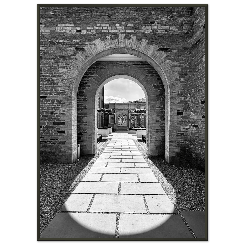 Black and white Cotswolds Estate aluminum framed poster featuring summer light and shadows, from the Studio Edition travel collection.