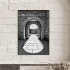 Cotswolds Estate aluminum-framed poster featuring summer light and shadows, black and white travel art print, 15x20 cm.