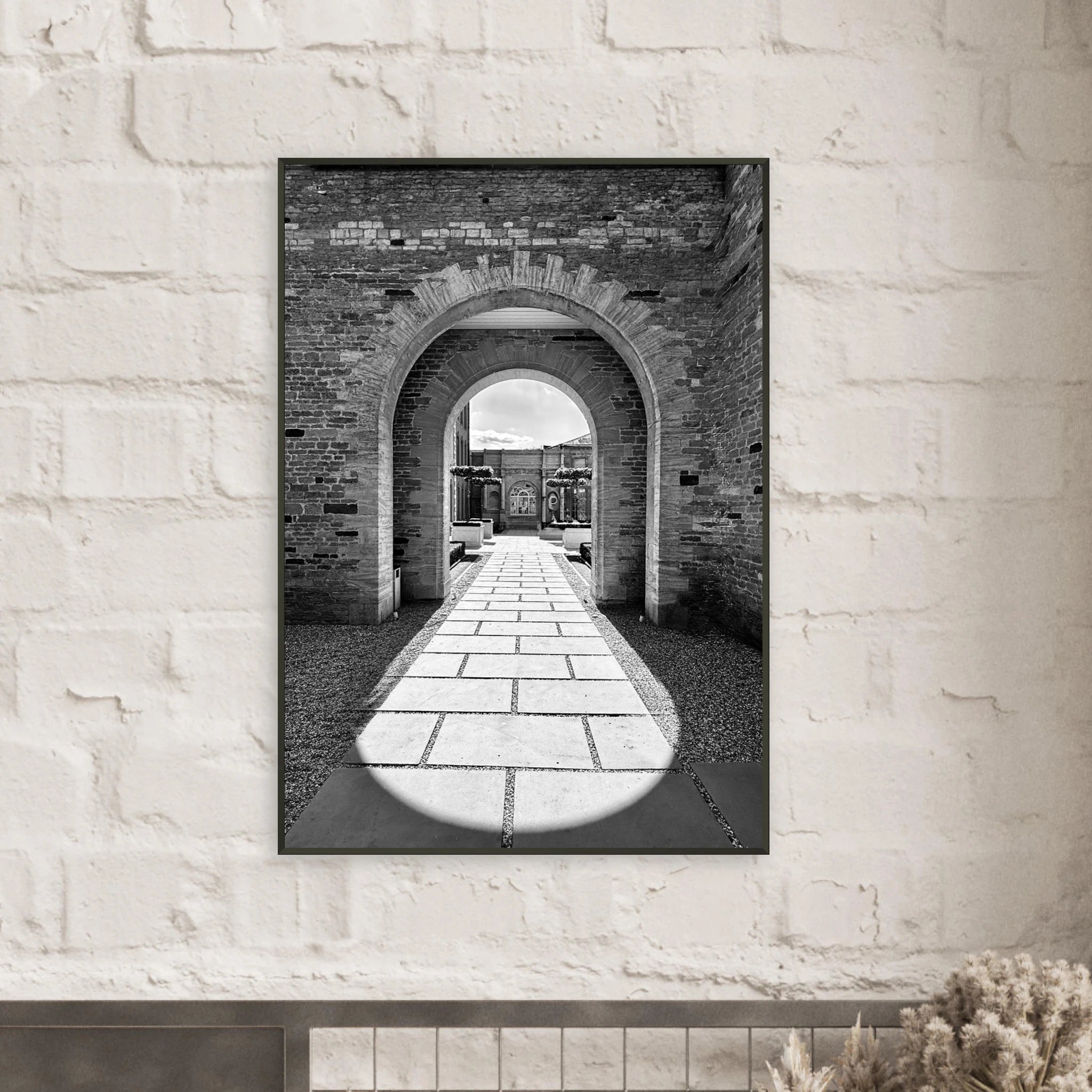 Cotswolds Estate aluminum-framed poster featuring summer light and shadows, black and white travel art print, 15x20 cm.