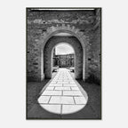 Cotswolds Estate aluminum framed poster featuring summer light and shadows, black and white travel art print, 15x20 cm.