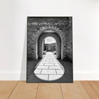 Black and white Cotswolds Estate aluminum-framed poster featuring summer light and shadows, part of the travel collection print.