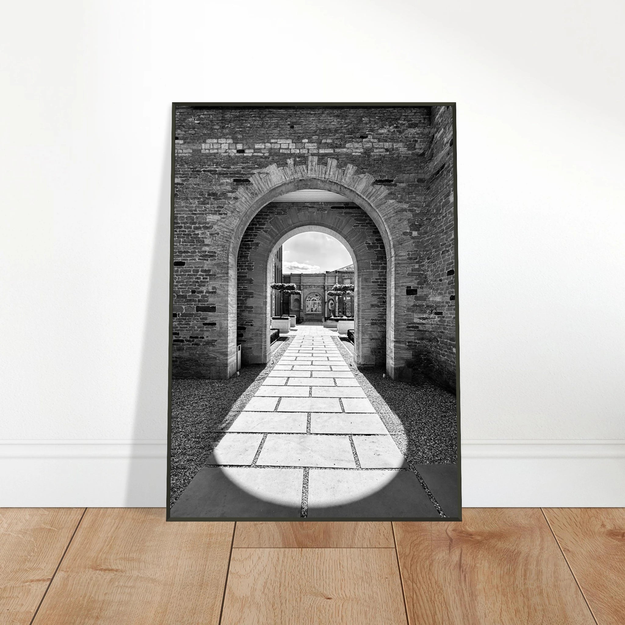 Black and white aluminum framed poster of Cotswolds Estate with summer light and shadows, part of the Travel Collection Studio Edition.
