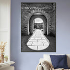 Black and white Cotswolds Estate aluminum framed poster featuring summer light and shadows, part of the travel collection.