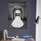 Black and white aluminum-framed poster of Cotswolds estate with summer light and shadows, part of the Studio Edition travel collection.