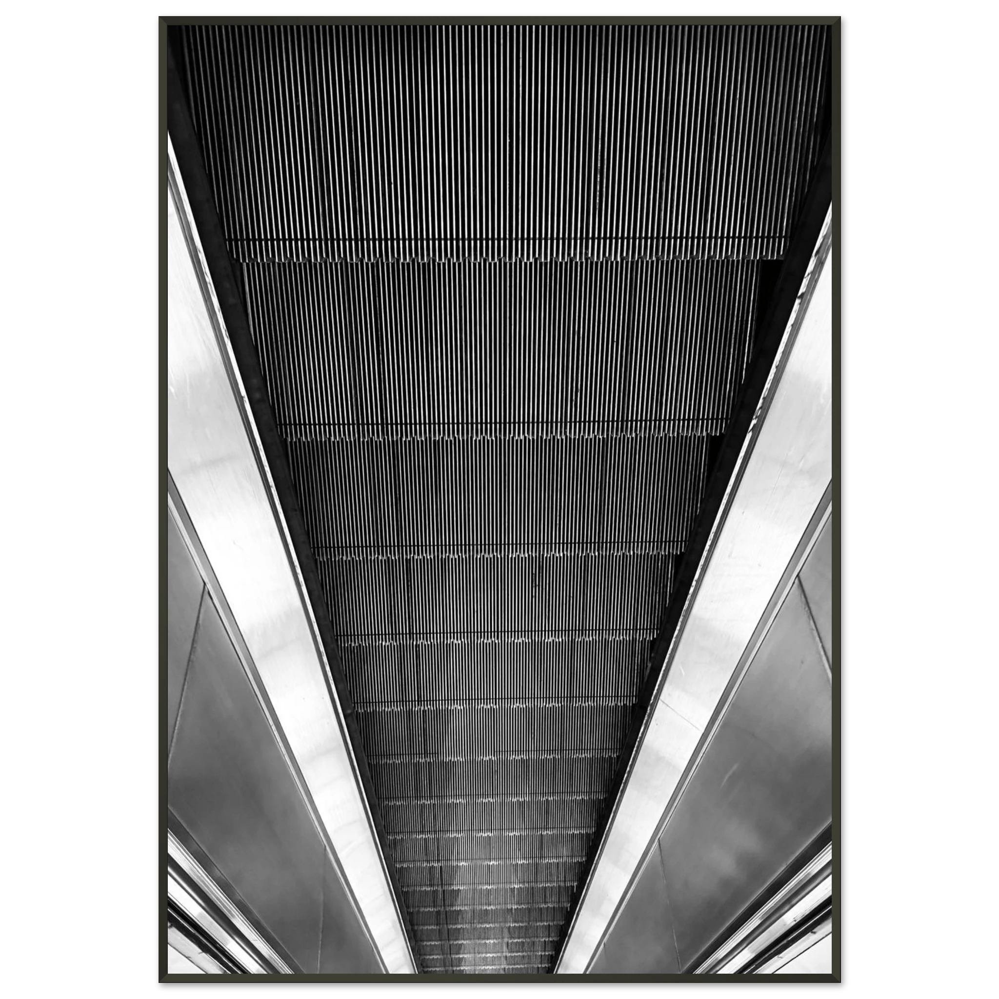 Black and white framed print of London Tube escalator abstract art from the Travel Collection by My Store.