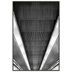 Black and white framed poster of London Tube escalator, abstract wall art print on high-quality material, part of travel collection.