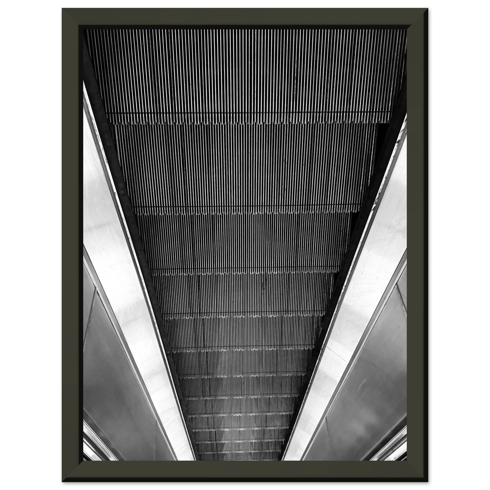 Black and white framed print of London Tube escalator abstract art from the Travel Collection by My Store.