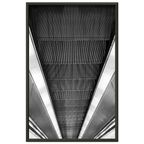 Black and white framed print of London Tube escalator abstract art from the Travel Collection, Studio Edition, 15x20 cm.