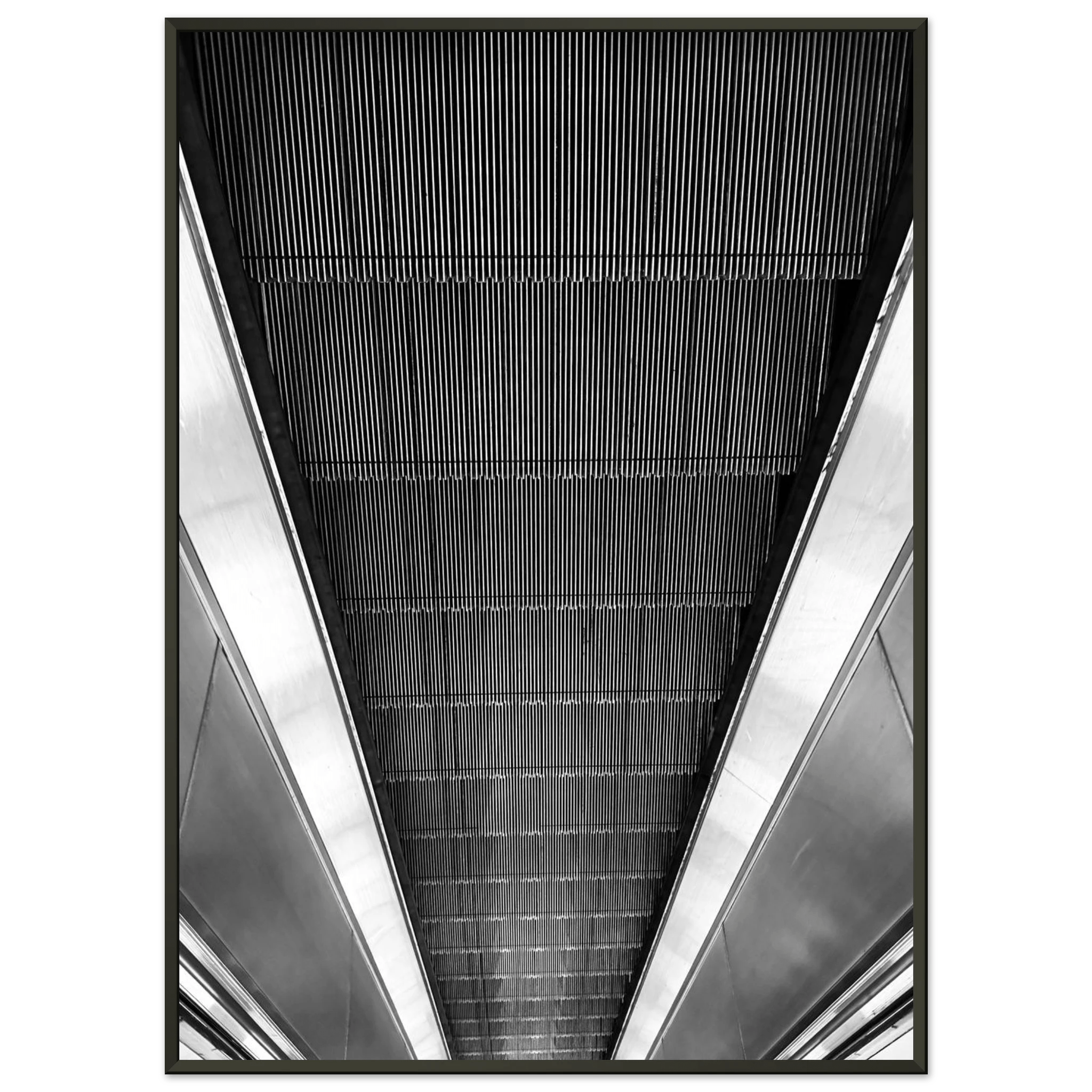 Black and white framed poster of London Tube escalator abstract print from the Travel Collection by My Store.