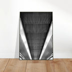 Black and white framed poster of London Tube escalator abstract print from the Travel Collection Studio Edition.