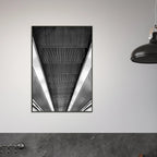 Black and white framed print of London Tube escalator abstract poster from the Travel Collection, Studio Edition, 15x20 cm.