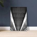 Black and white framed print of London Tube escalator abstract art from the Travel Collection Studio Edition, 15x20 cm.