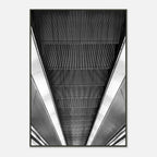 Black and white framed print of London Tube escalator abstract design from the Travel Collection Studio Edition, 15x20 cm.