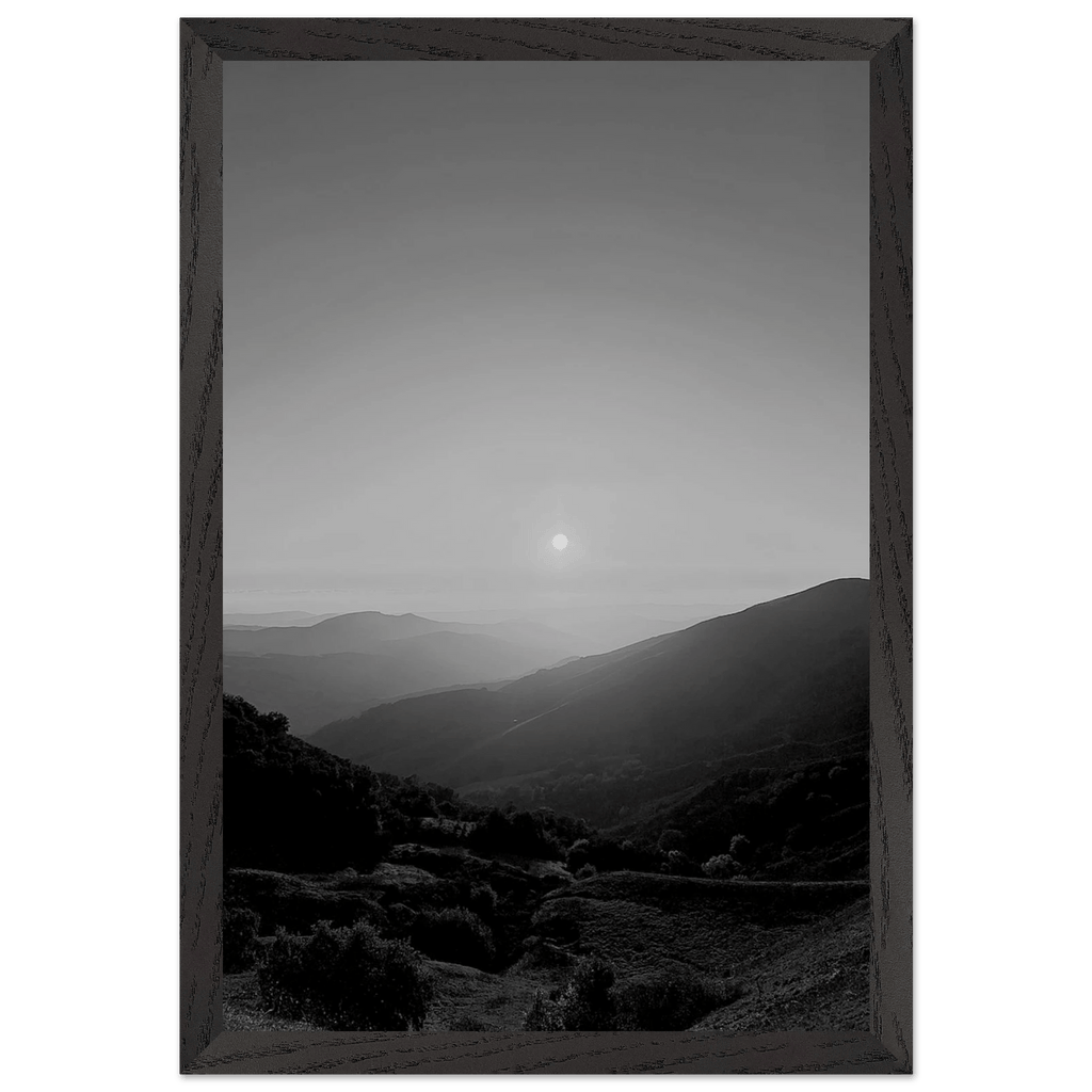 Black and white mounted framed poster of California Central Coast sunset from the Studio Edition travel collection, 15x20 cm print.