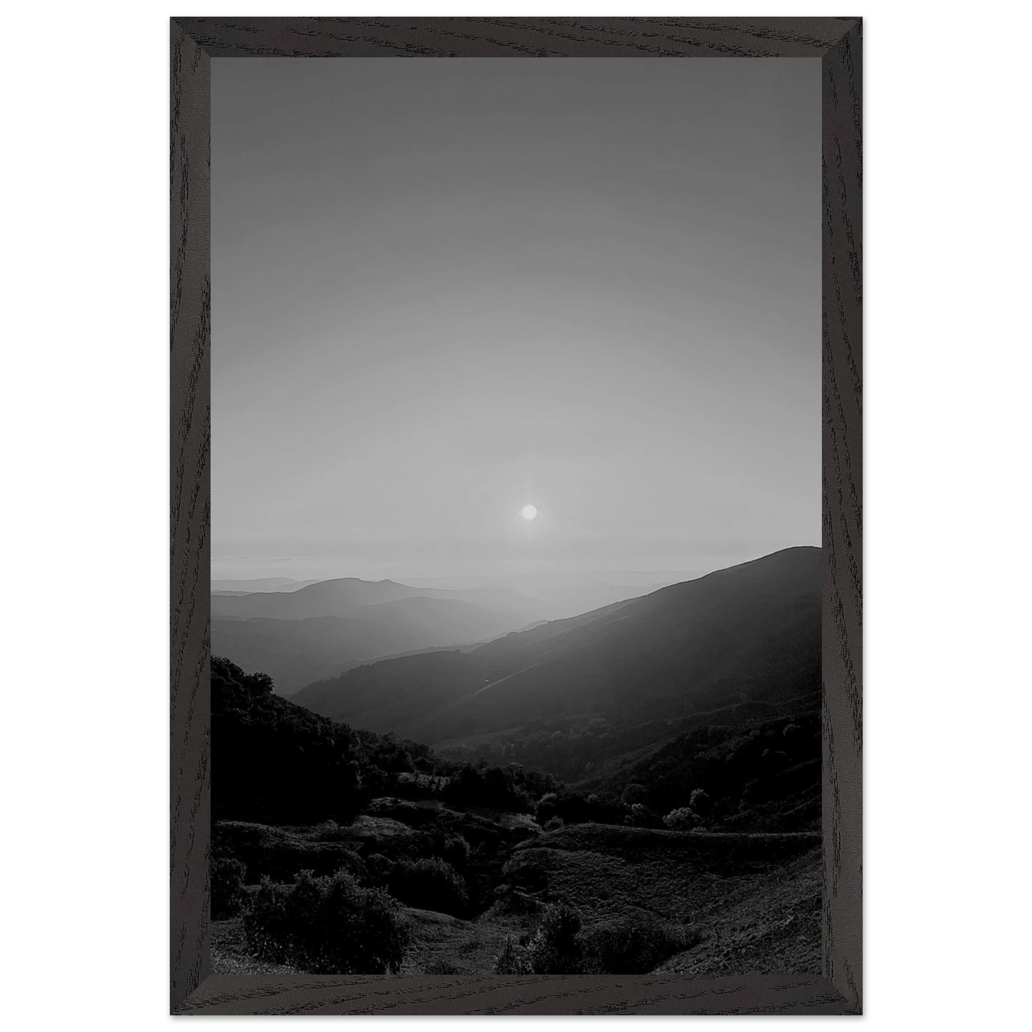 Black and white mounted framed poster of California Central Coast sunset from the Studio Edition travel collection, 15x20 cm print.