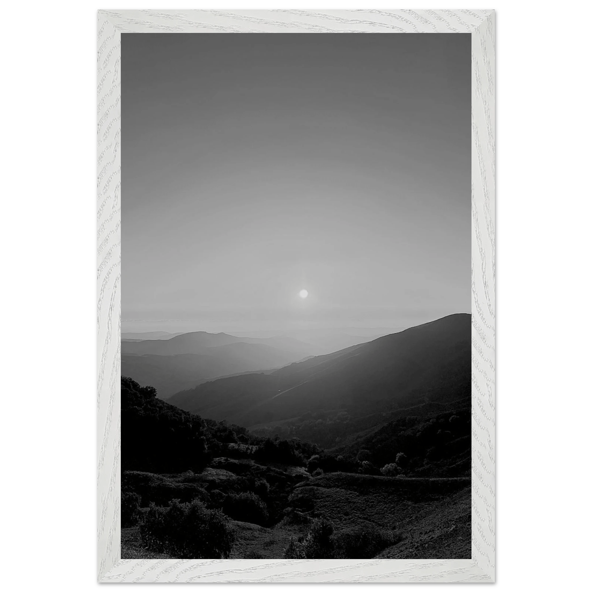Black and white framed poster of California Central Coast sunset, mounted print from My Store's travel collection, 15x20 cm.