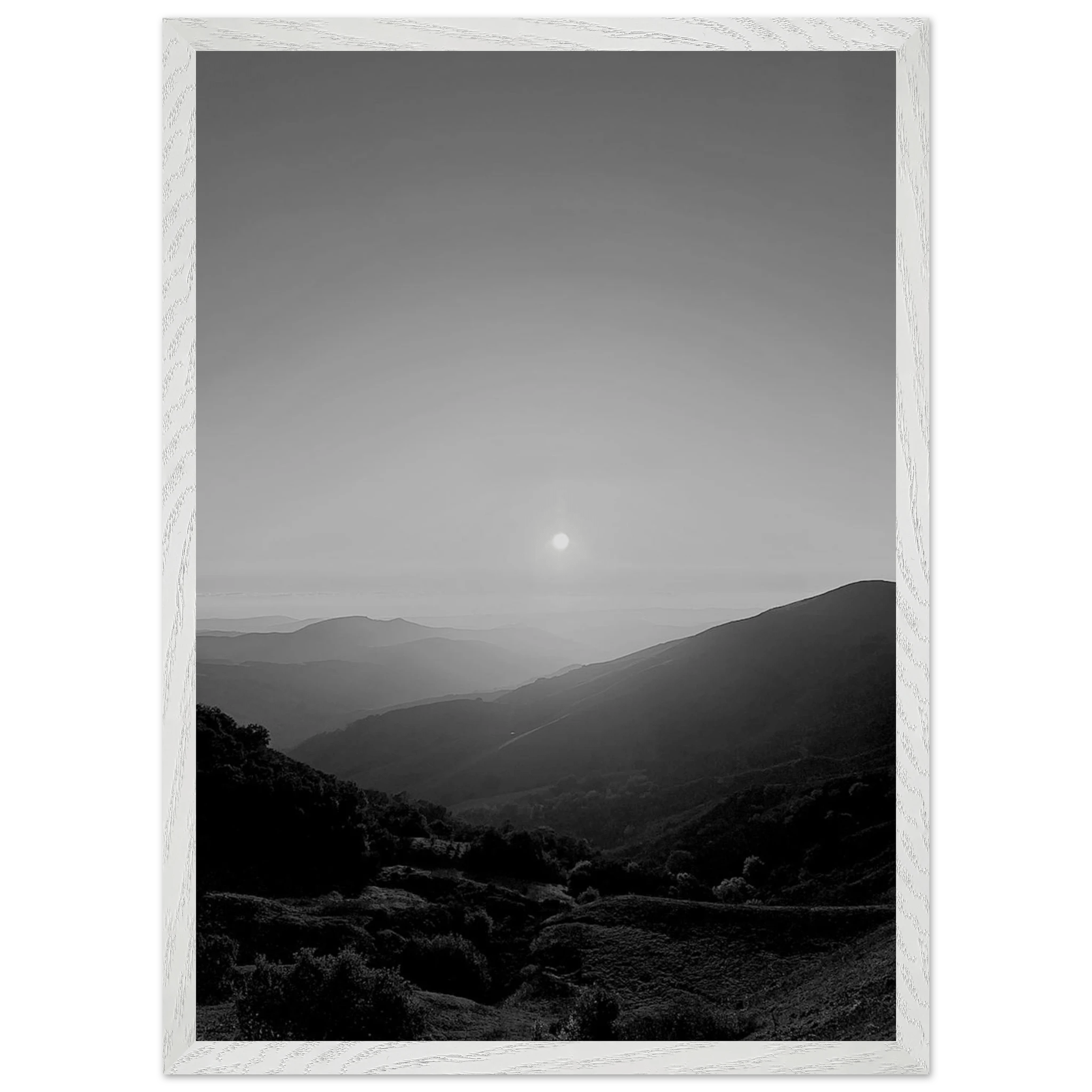 Black and white mounted framed poster of California Central Coast sunset, part of the Studio Edition travel collection.