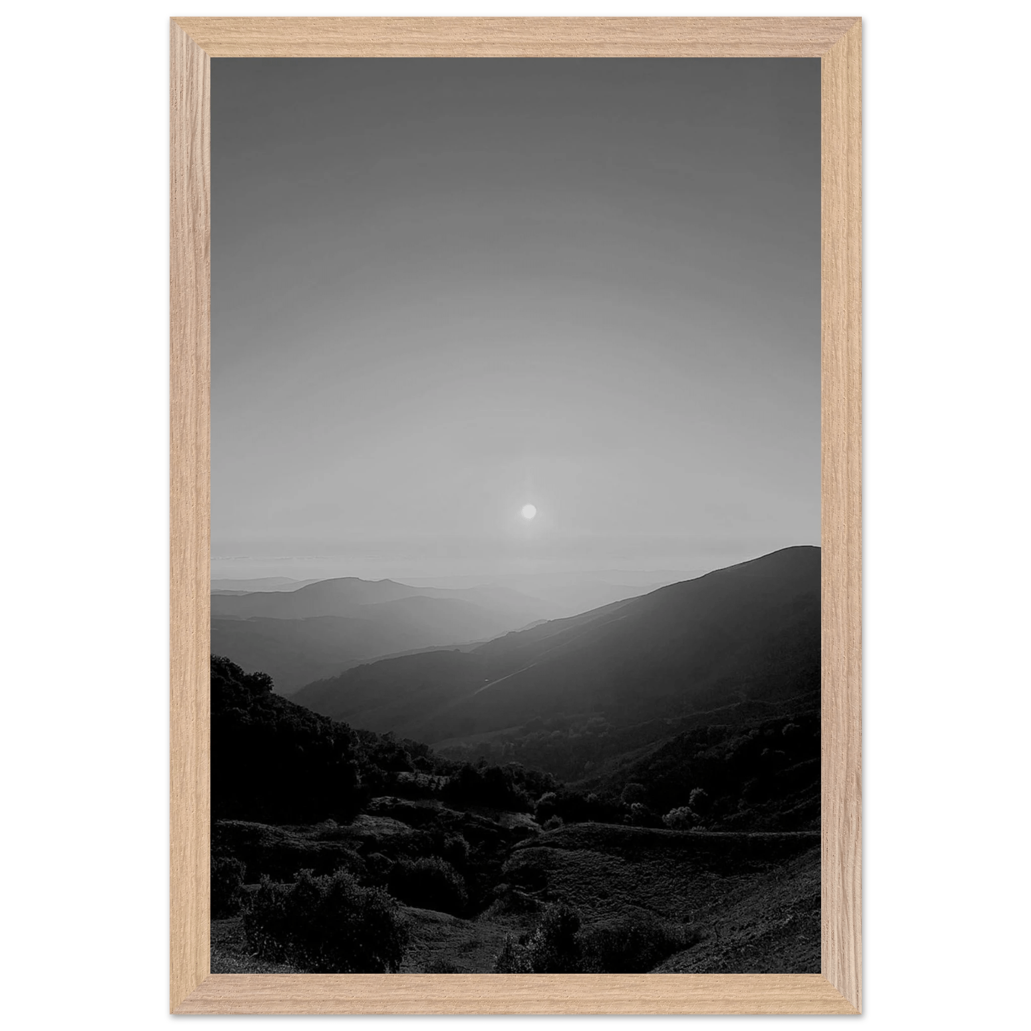 Black and white mounted framed poster of California Central Coast sunset, part of the Studio Edition travel collection.