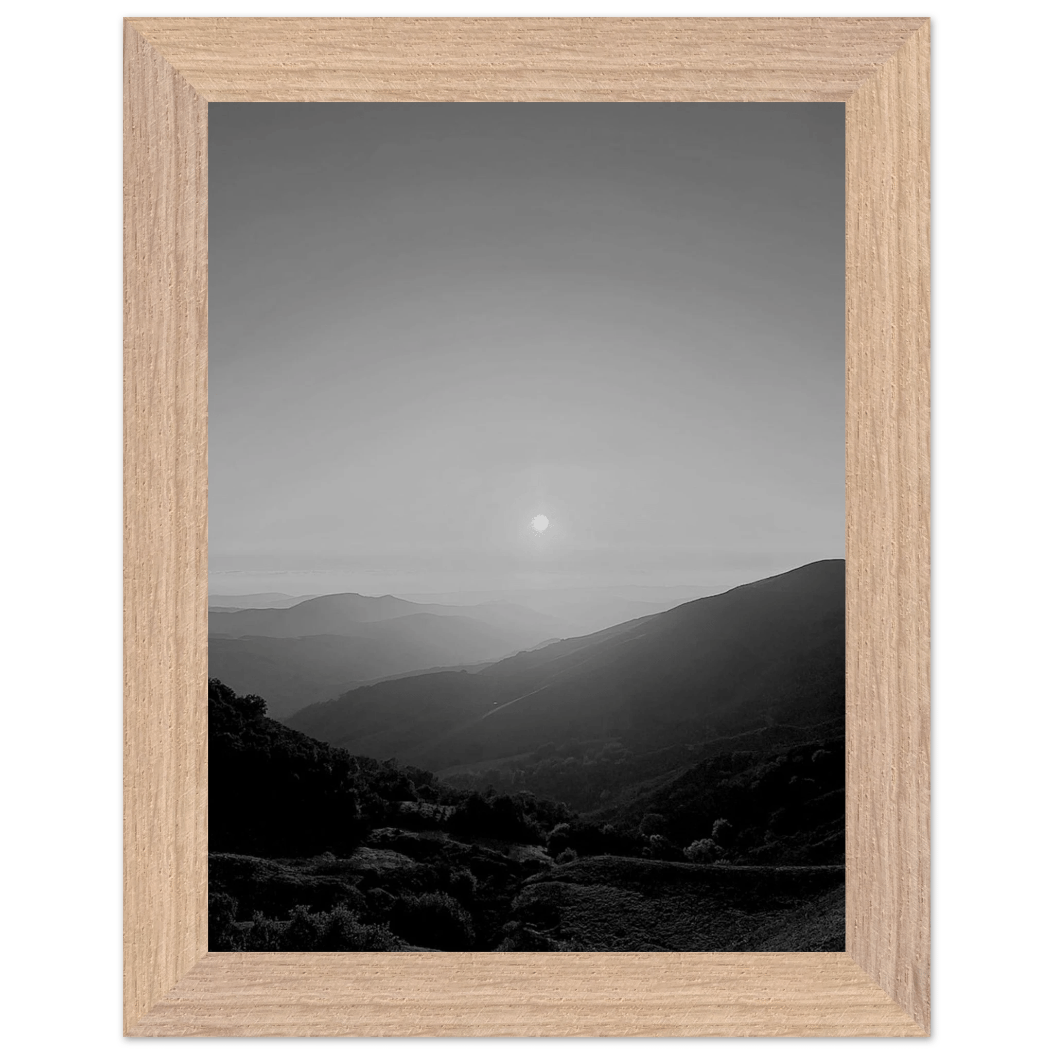 Black and white mounted framed poster of California Central Coast sunset, part of the Studio Edition travel collection.