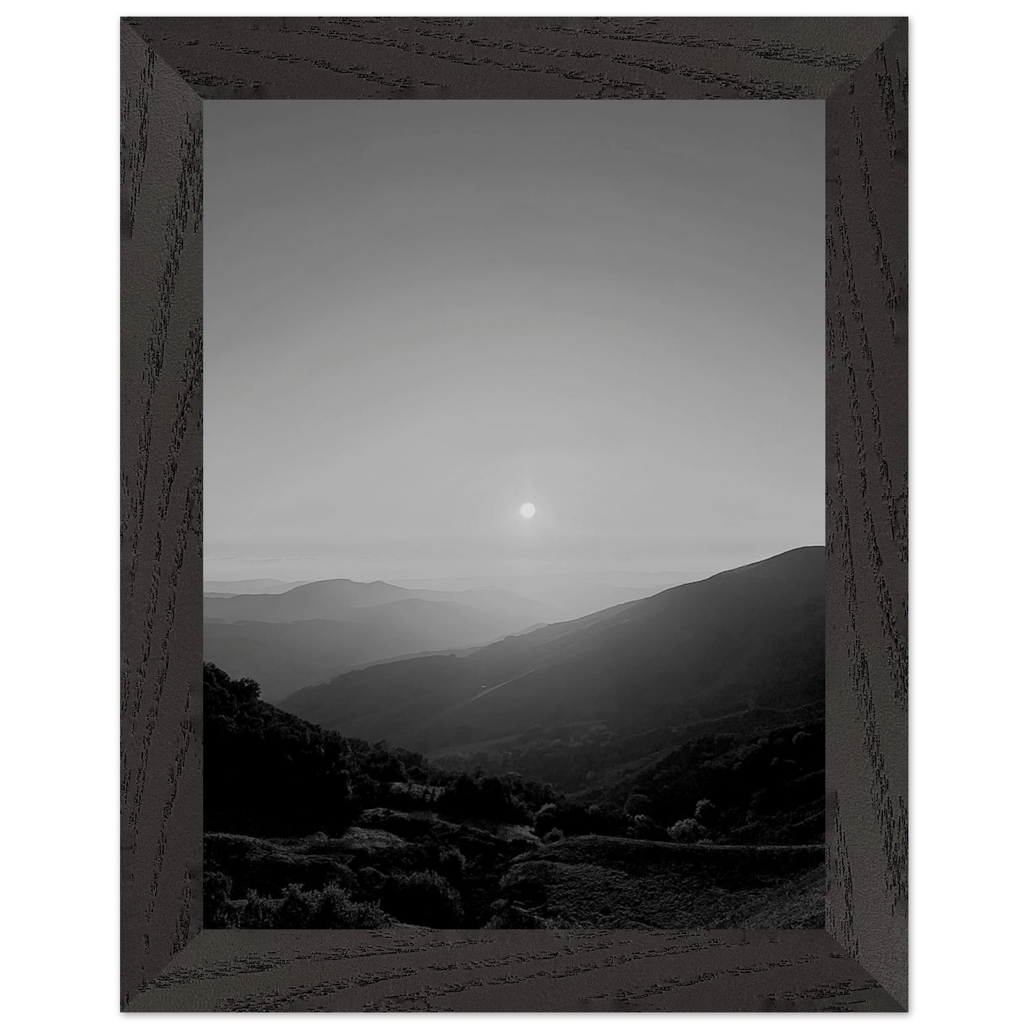 Black and white framed poster of California Central Coast sunset, mounted print from the Studio Edition travel collection.