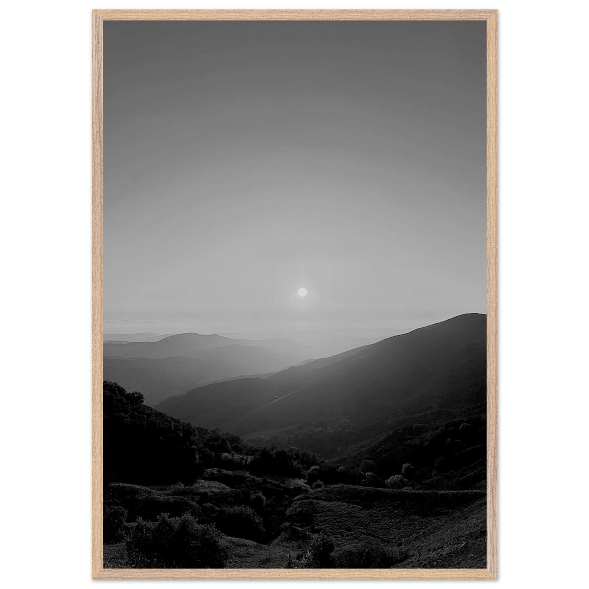 Black and white mounted framed poster of California Central Coast sunset, part of the Studio Edition travel collection.