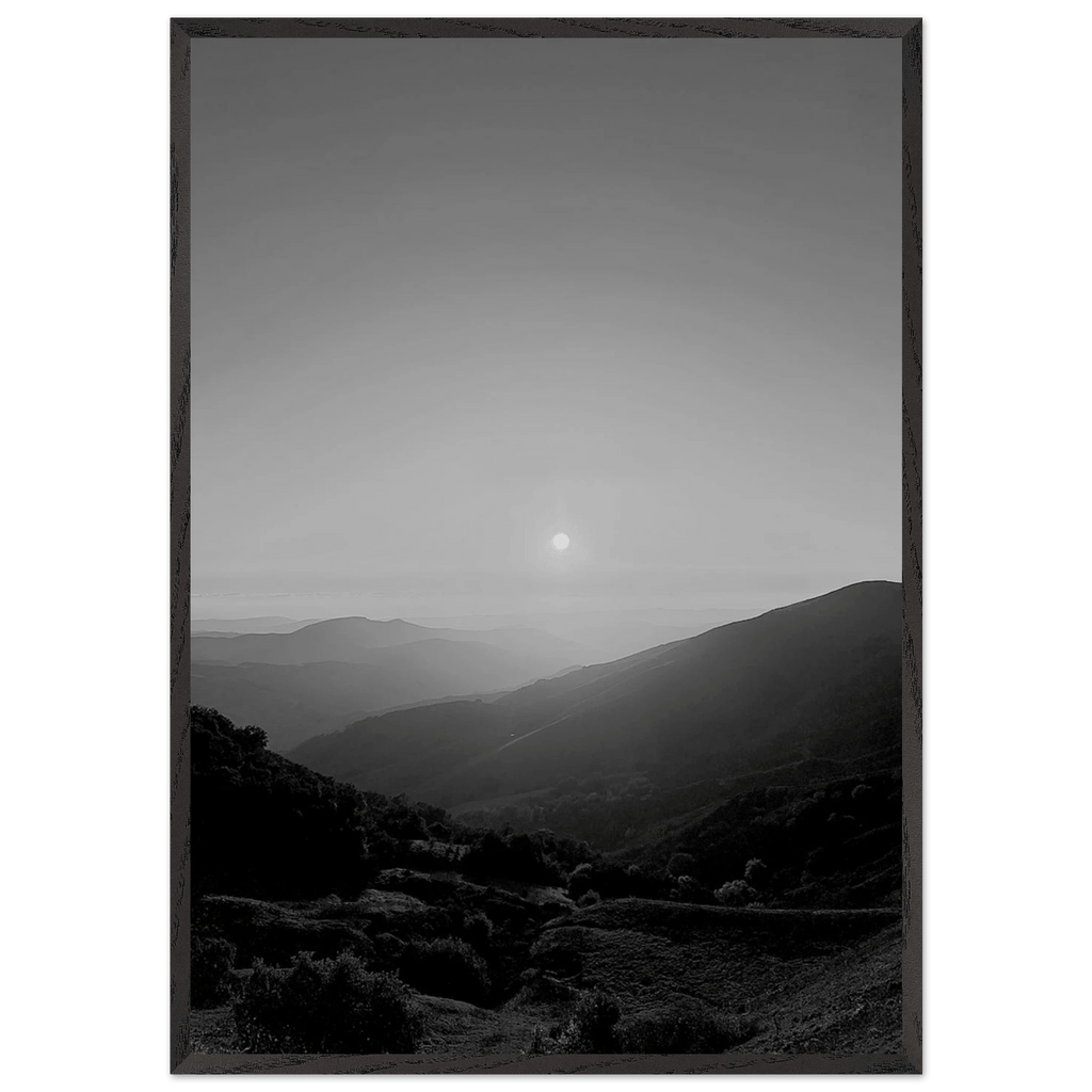 Black and white mounted framed poster of California Central Coast sunset from the Black & White Travel Collection, Studio Edition.
