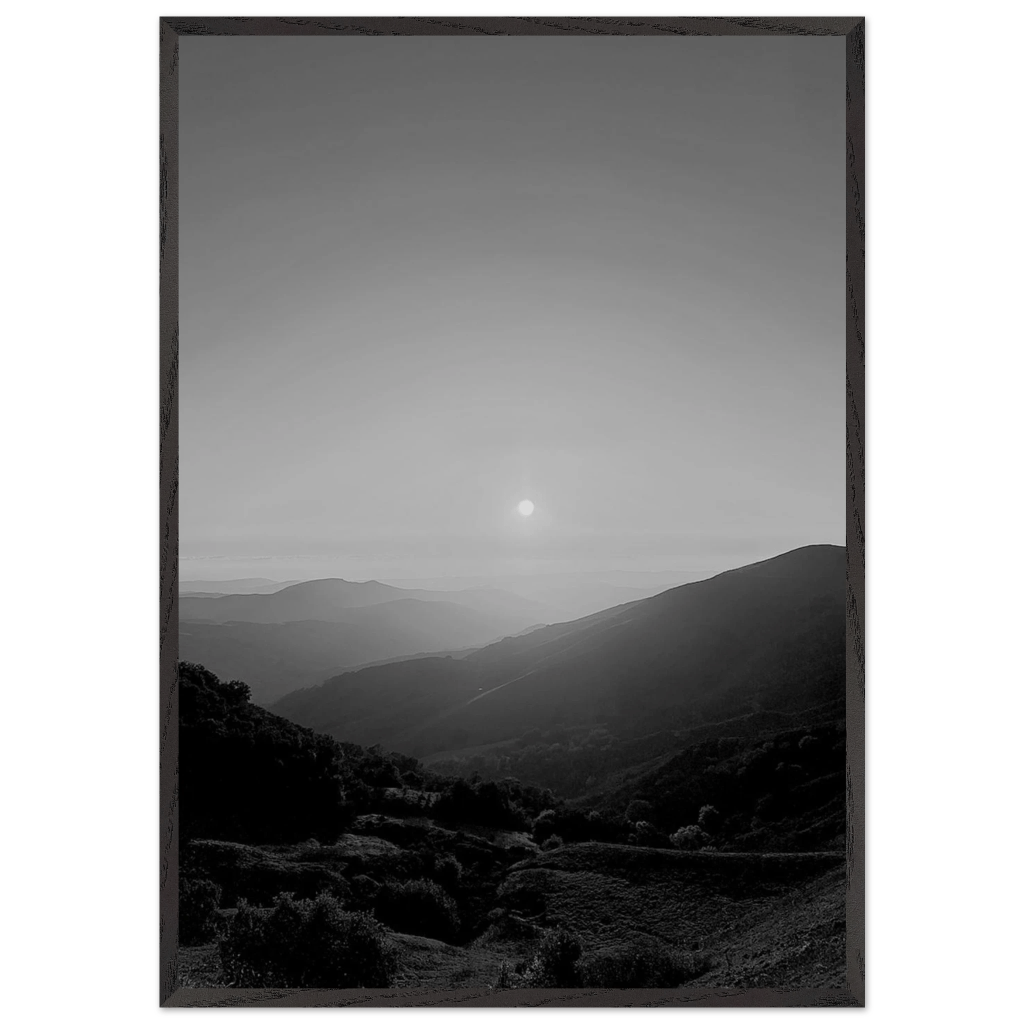 Black and white mounted framed poster of California Central Coast sunset from the Black & White Travel Collection, Studio Edition.