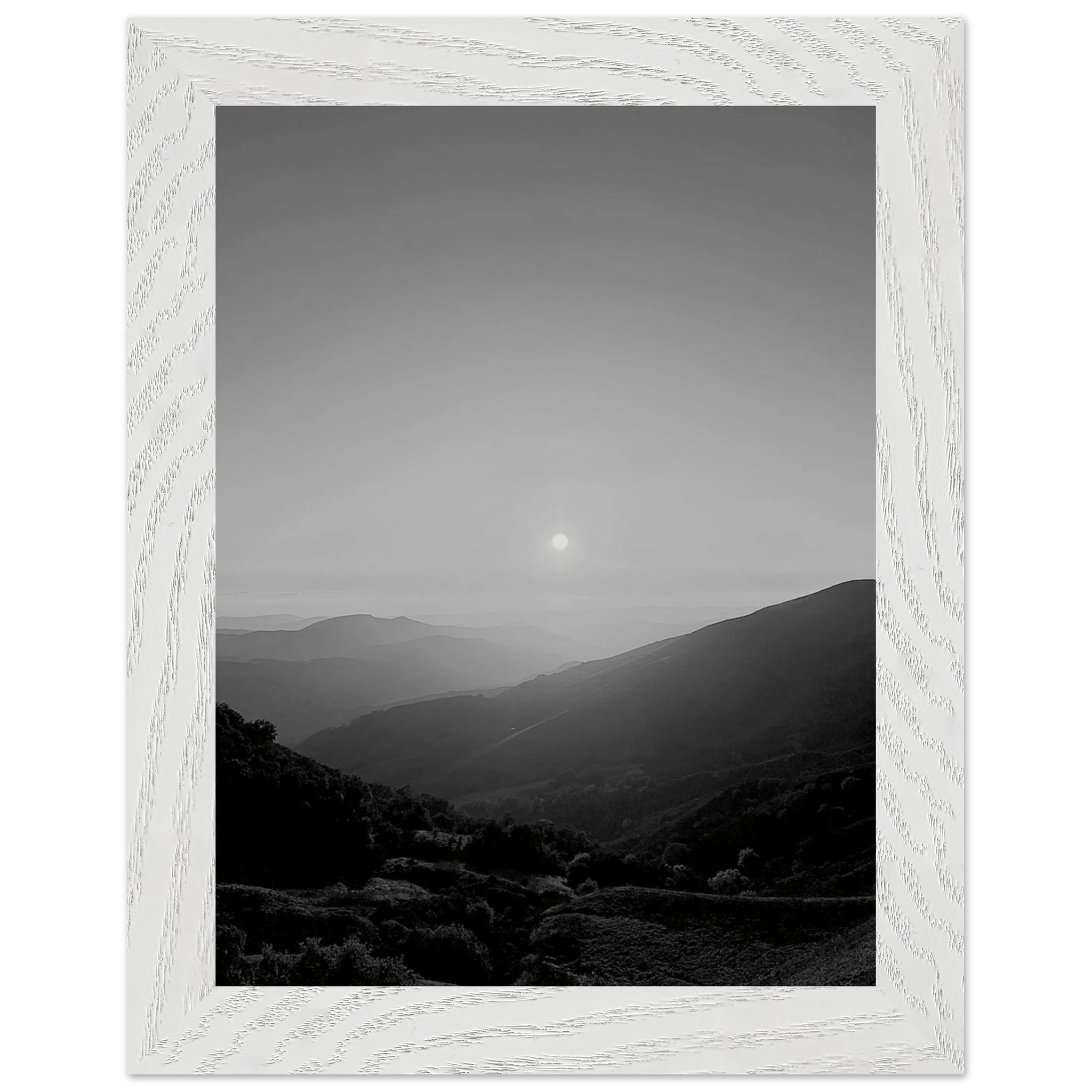 Black and white framed poster of California Central Coast sunset from the My Store travel collection, mounted on print material.