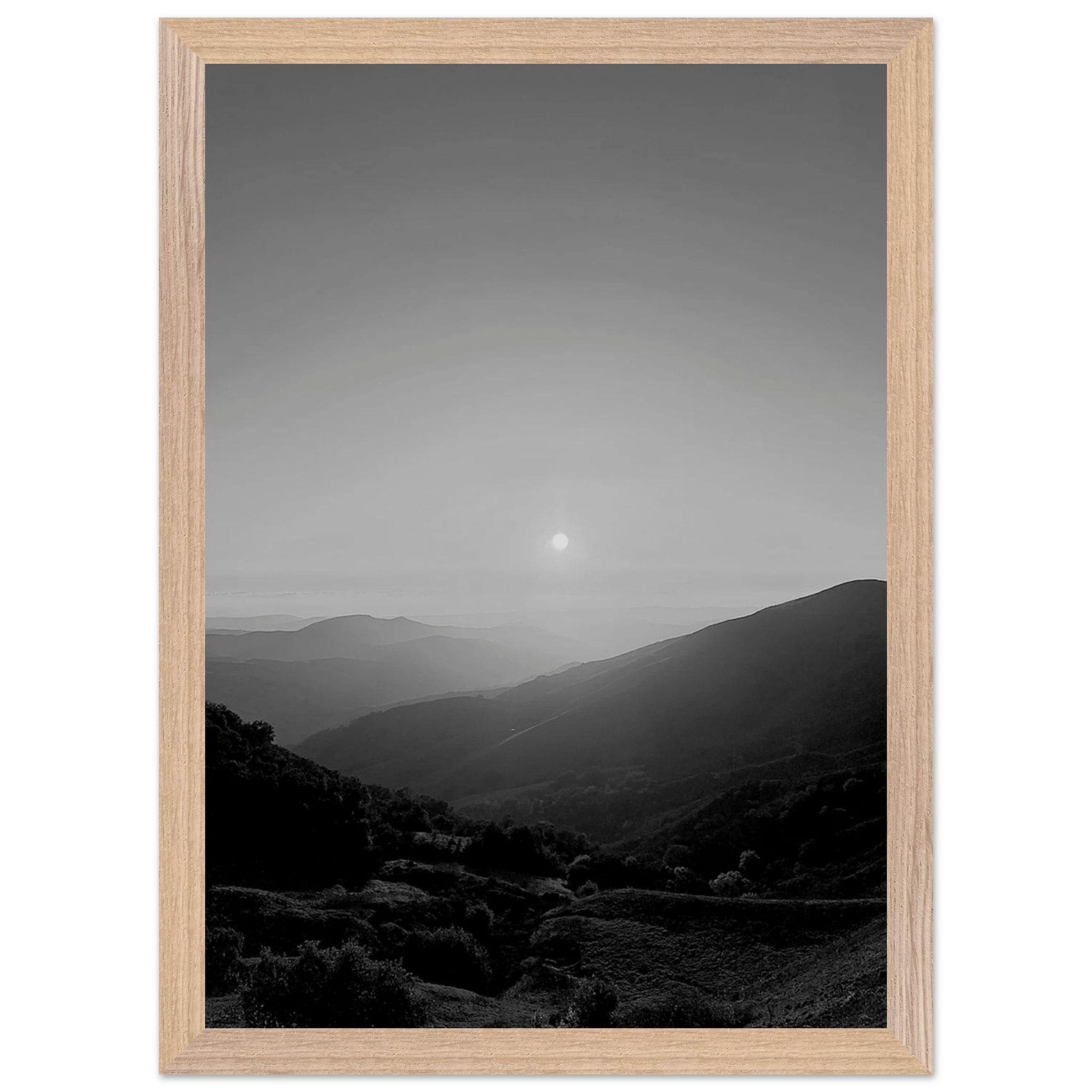 Black and white mounted framed poster of California Central Coast sunset, part of the Studio Edition travel collection.