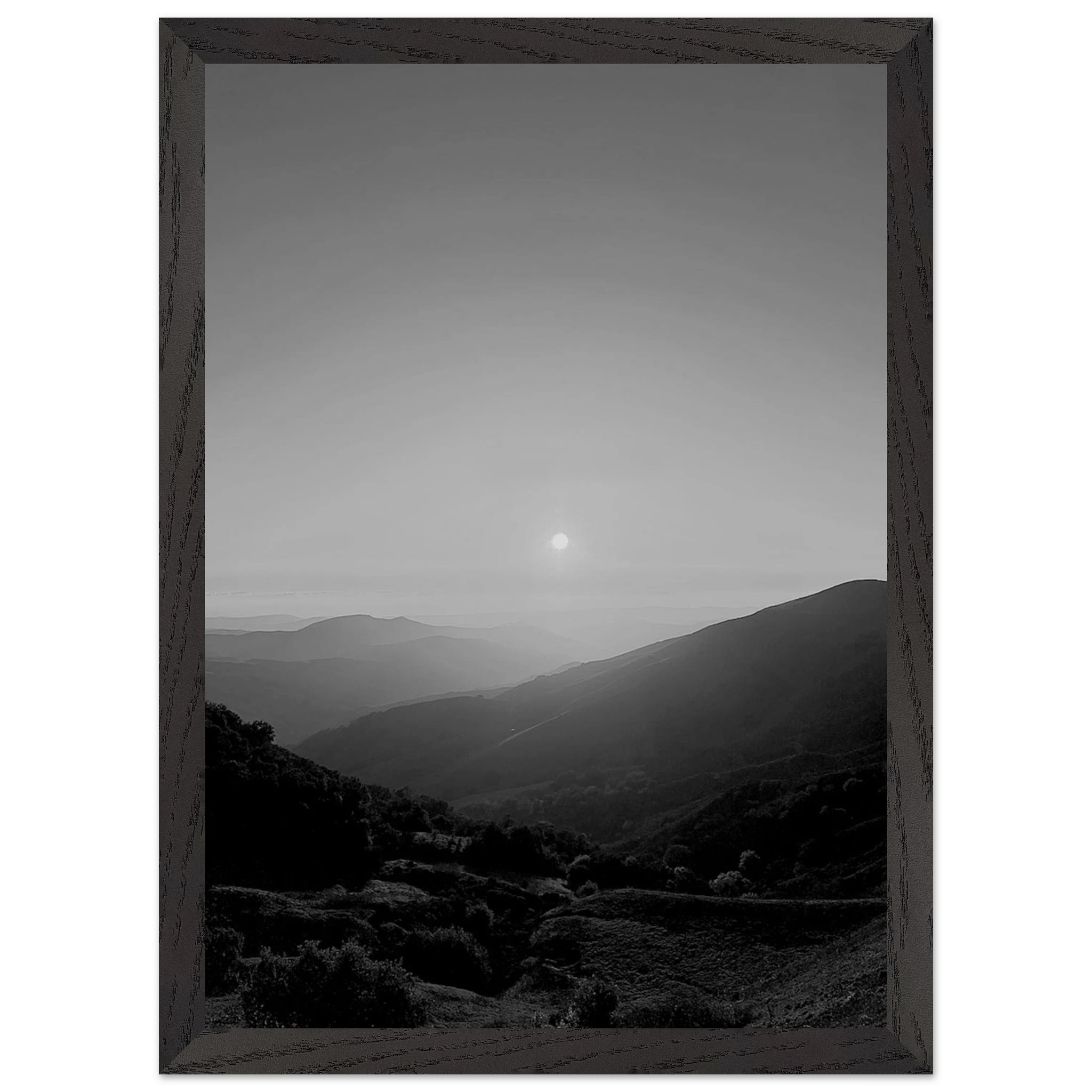 Black and white mounted framed poster of California Central Coast sunset, part of the Studio Edition travel collection.