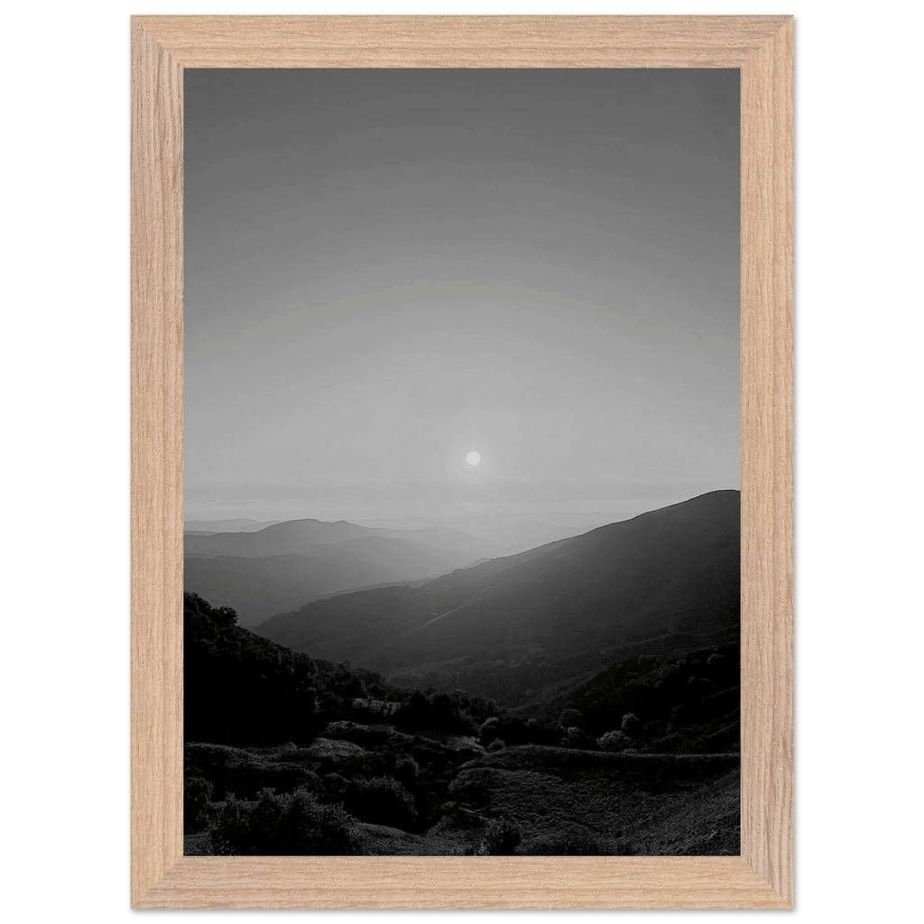 Black and white mounted framed poster of California Central Coast sunset from the Black & White Travel Collection, display-ready print.