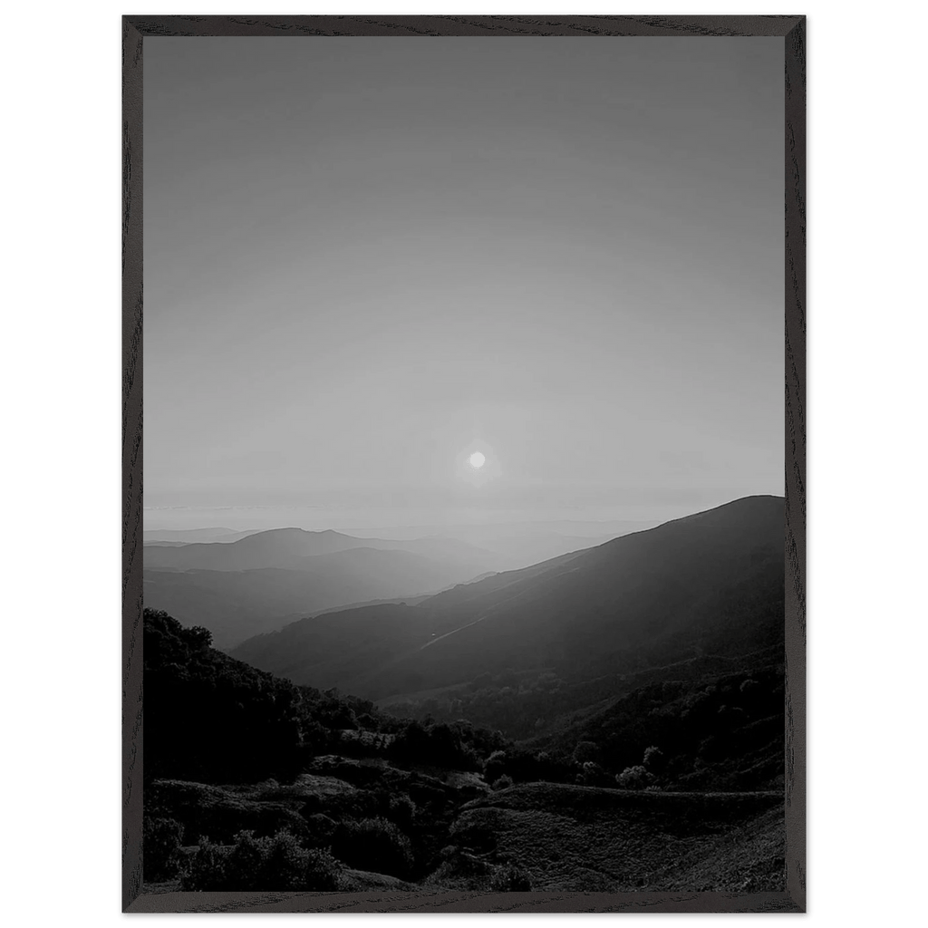 Black and white framed poster of California Central Coast sunset, mounted print from the Studio Edition travel collection.