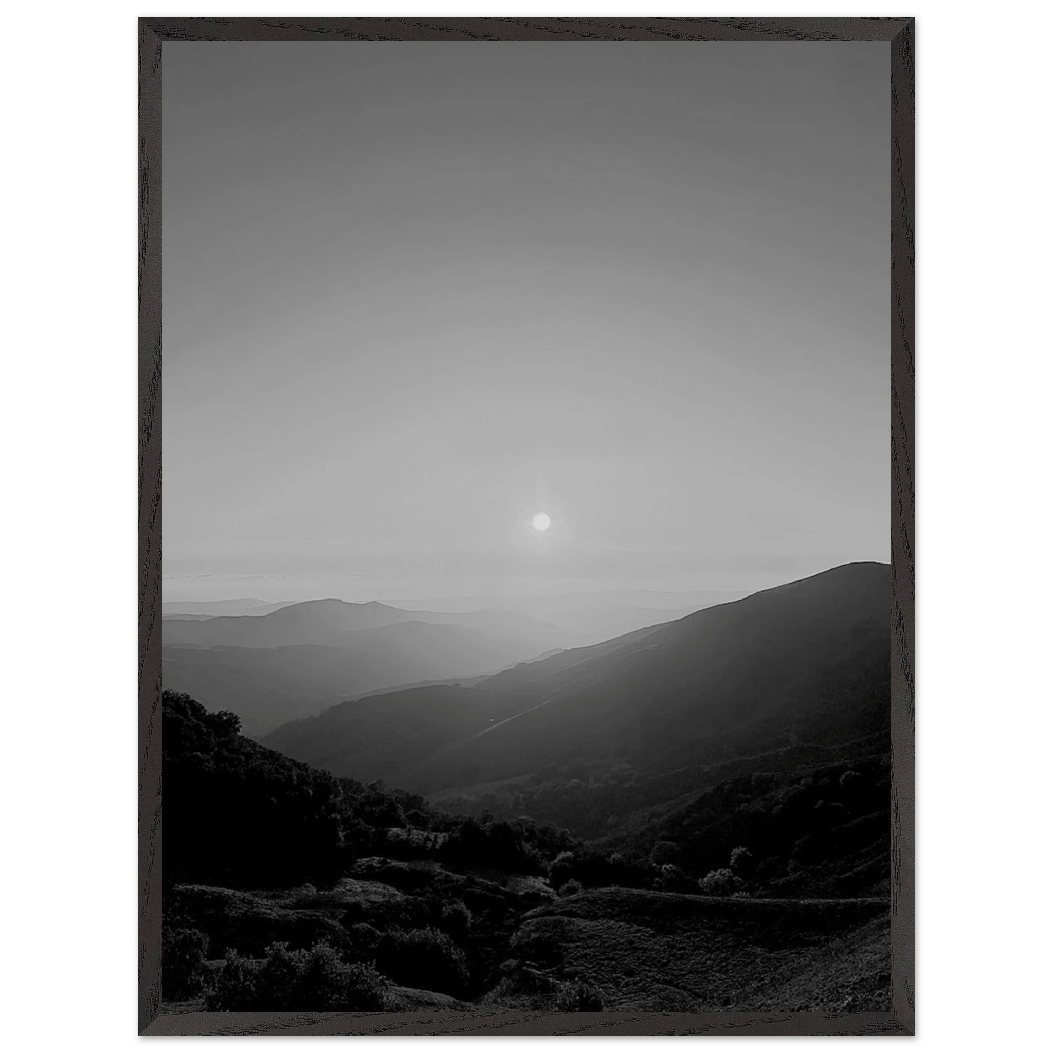 Black and white framed poster of California Central Coast sunset, mounted print from the Studio Edition travel collection.