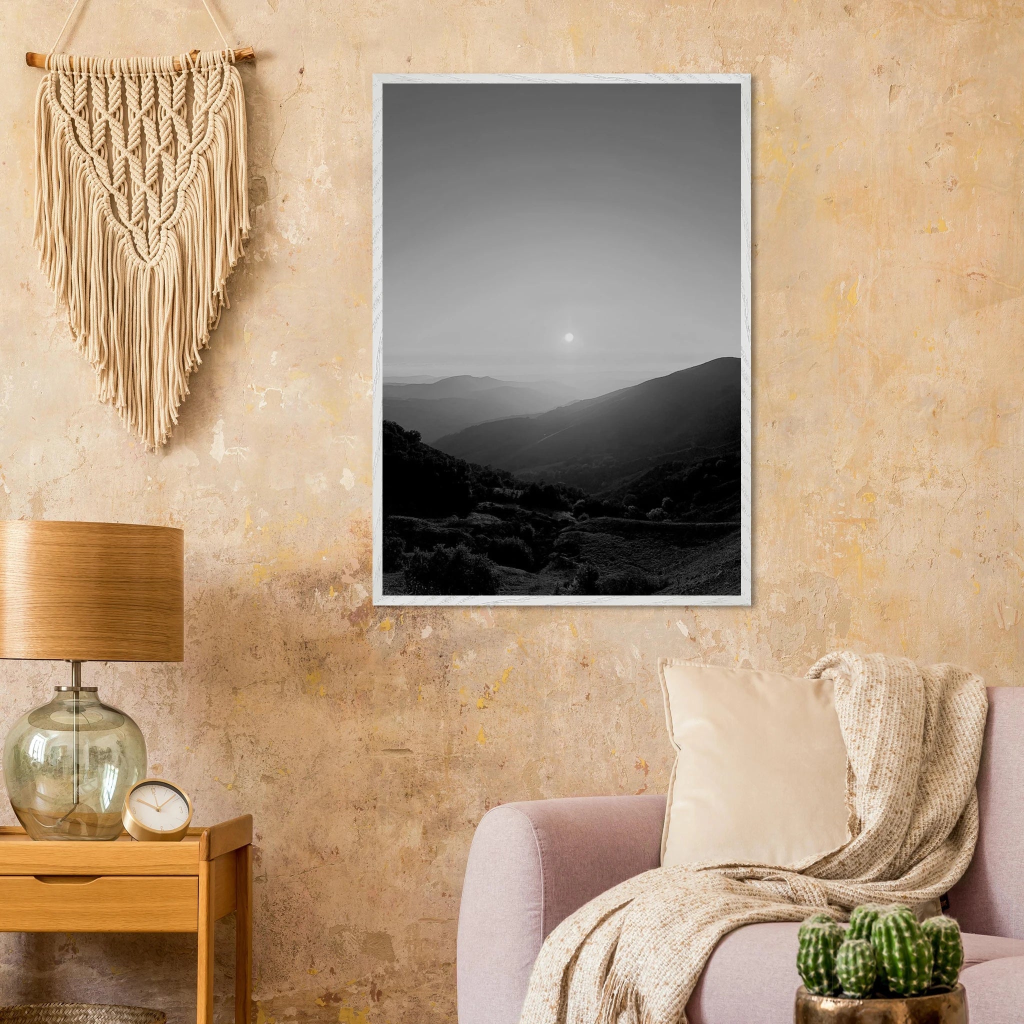 Black and white framed poster of California Central Coast sunset from the Travel Collection, mounted print by My Store.