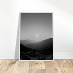 Black and white mounted framed poster of California Central Coast sunset, 15x20 cm print from the Black & White Travel Collection.