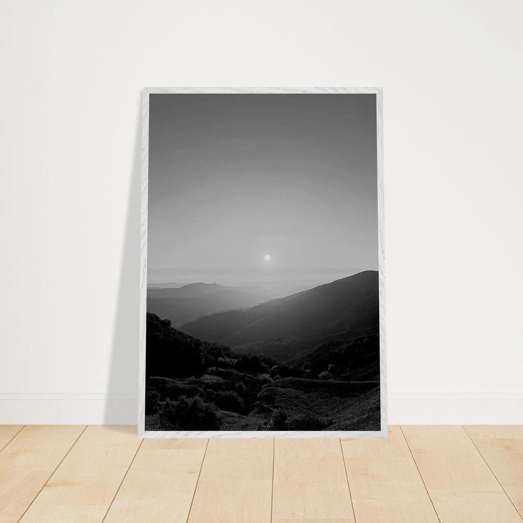 Black and white framed poster of California Central Coast sunset, mounted print from the Studio Edition Black & White Travel Collection.