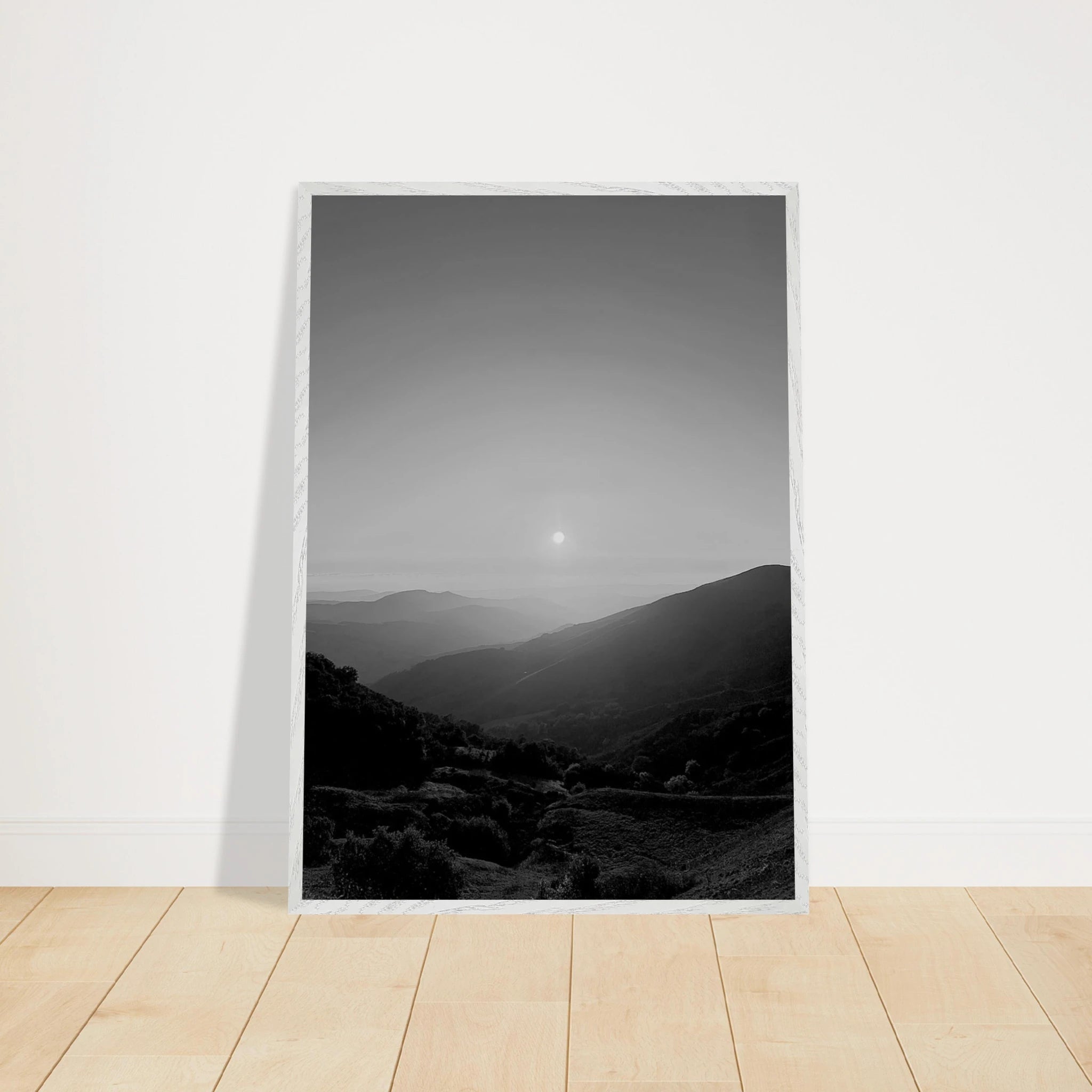 Black and white framed poster of California Central Coast sunset, mounted print from the Studio Edition Black & White Travel Collection.