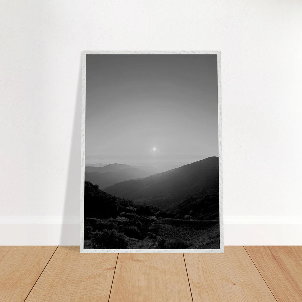 Black and white mounted framed poster of California Central Coast sunset from the Studio Edition travel collection, 15x20 cm print.