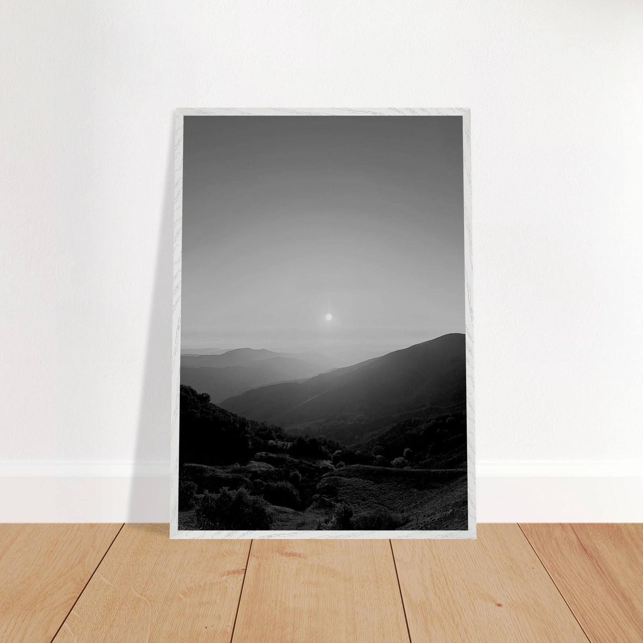 Black and white mounted framed poster of California Central Coast sunset from the Studio Edition travel collection, 15x20 cm print.